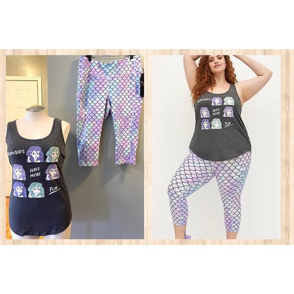 New Torrid 2 (2X 18/20) Two Piece The Little Mermaid Active Tank Top & Leggings - Picture 1 of 4